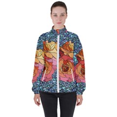 Pattern Rose Yellow Background High Neck Windbreaker (women) by Pakrebo