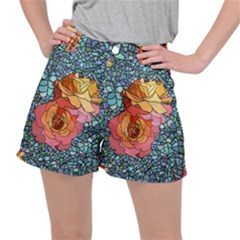 Pattern Rose Yellow Background Stretch Ripstop Shorts