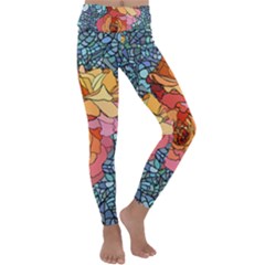 Pattern Rose Yellow Background Kids  Lightweight Velour Classic Yoga Leggings