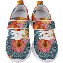 Pattern Rose Yellow Background Kids  Velcro Strap Shoes