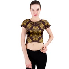 Gold Black Book Cover Ornate Crew Neck Crop Top by Pakrebo