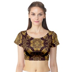 Gold Black Book Cover Ornate Short Sleeve Crop Top by Pakrebo