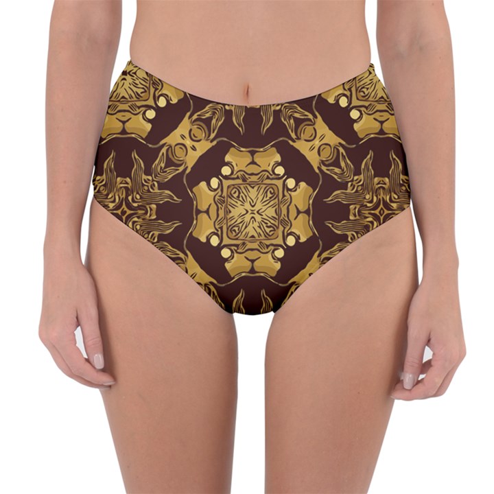 Gold Black Book Cover Ornate Reversible High-Waist Bikini Bottoms