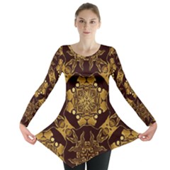 Gold Black Book Cover Ornate Long Sleeve Tunic  by Pakrebo