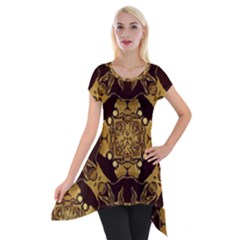 Gold Black Book Cover Ornate Short Sleeve Side Drop Tunic by Pakrebo