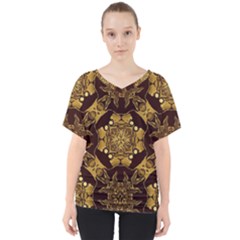 Gold Black Book Cover Ornate V-neck Dolman Drape Top by Pakrebo