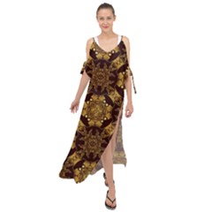 Gold Black Book Cover Ornate Maxi Chiffon Cover Up Dress