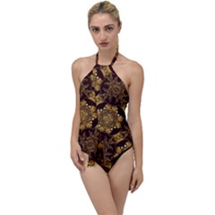 Gold Black Book Cover Ornate Go With The Flow One Piece Swimsuit