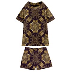 Gold Black Book Cover Ornate Kids  Swim Tee And Shorts Set