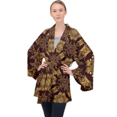 Gold Black Book Cover Ornate Velvet Kimono Robe by Pakrebo