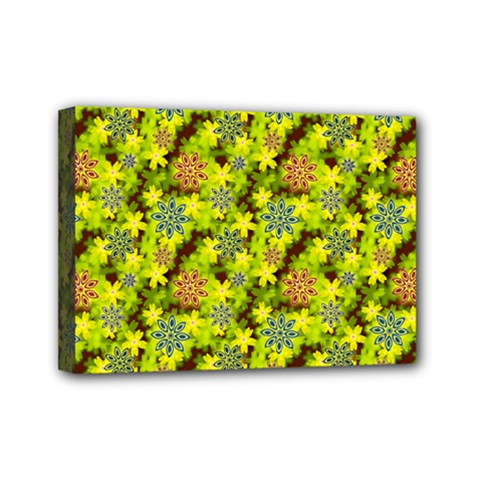 Flowers Yellow Red Blue Seamless Mini Canvas 7  X 5  (stretched) by Pakrebo