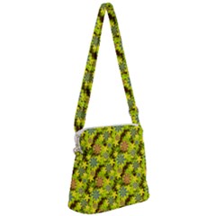 Flowers Yellow Red Blue Seamless Zipper Messenger Bag