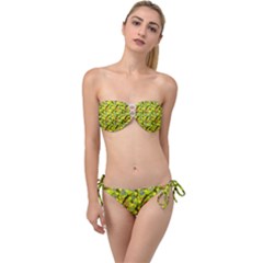 Flowers Yellow Red Blue Seamless Twist Bandeau Bikini Set