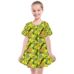 Flowers Yellow Red Blue Seamless Kids  Smock Dress