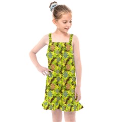 Flowers Yellow Red Blue Seamless Kids  Overall Dress