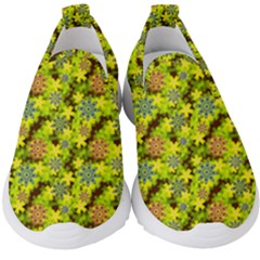 Flowers Yellow Red Blue Seamless Kids  Slip On Sneakers