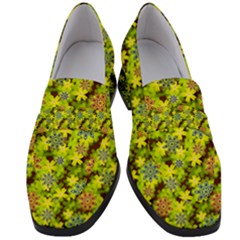 Flowers Yellow Red Blue Seamless Women s Chunky Heel Loafers