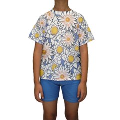 Flowers Pattern Lotus Lily Kids  Short Sleeve Swimwear by Pakrebo