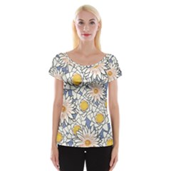 Flowers Pattern Lotus Lily Cap Sleeve Top by Pakrebo