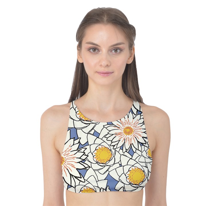 Flowers Pattern Lotus Lily Tank Bikini Top