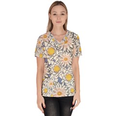 Flowers Pattern Lotus Lily Women s V-neck Scrub Top by Pakrebo