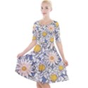 Flowers Pattern Lotus Lily Quarter Sleeve A-Line Dress View1