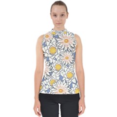 Flowers Pattern Lotus Lily Mock Neck Shell Top by Pakrebo