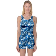 Star Hexagon Blue Deep Blue Light One Piece Boyleg Swimsuit by Pakrebo