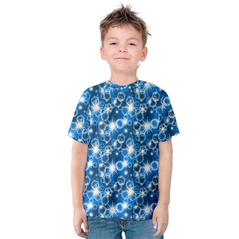 Star Hexagon Blue Deep Blue Light Kids  Cotton Tee by Pakrebo