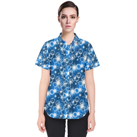 Star Hexagon Blue Deep Blue Light Women s Short Sleeve Shirt by Pakrebo