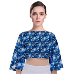 Star Hexagon Blue Deep Blue Light Tie Back Butterfly Sleeve Chiffon Top