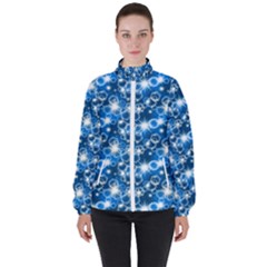 Star Hexagon Blue Deep Blue Light High Neck Windbreaker (women)