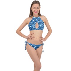 Star Hexagon Blue Deep Blue Light Cross Front Halter Bikini Set