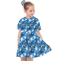 Star Hexagon Blue Deep Blue Light Kids  Sailor Dress by Pakrebo