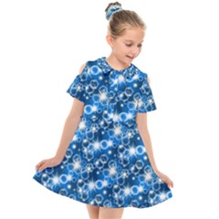 Star Hexagon Blue Deep Blue Light Kids  Short Sleeve Shirt Dress