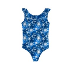 Star Hexagon Blue Deep Blue Light Kids  Frill Swimsuit