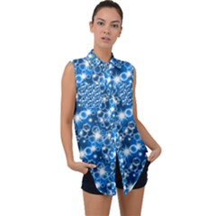 Star Hexagon Blue Deep Blue Light Sleeveless Chiffon Button Shirt