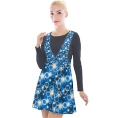 Star Hexagon Blue Deep Blue Light Plunge Pinafore Velour Dress