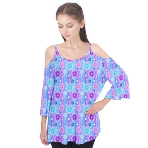 Flowers Light Blue Purple Magenta Flutter Tees by Pakrebo