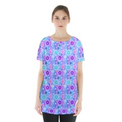 Flowers Light Blue Purple Magenta Skirt Hem Sports Top