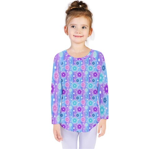 Flowers Light Blue Purple Magenta Kids  Long Sleeve Tee by Pakrebo