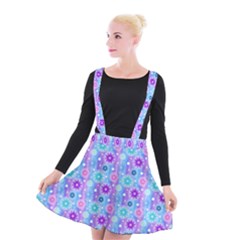 Flowers Light Blue Purple Magenta Suspender Skater Skirt by Pakrebo