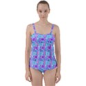 Flowers Light Blue Purple Magenta Twist Front Tankini Set View1