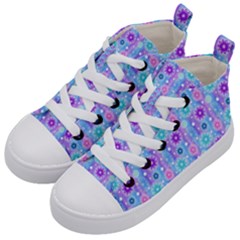 Flowers Light Blue Purple Magenta Kids  Mid-top Canvas Sneakers