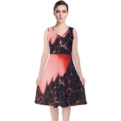 Sci Fi Red Fantasy Futuristic V-neck Midi Sleeveless Dress 