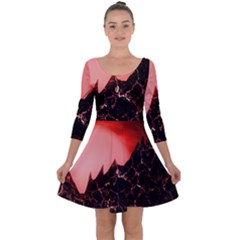 Sci Fi Red Fantasy Futuristic Quarter Sleeve Skater Dress