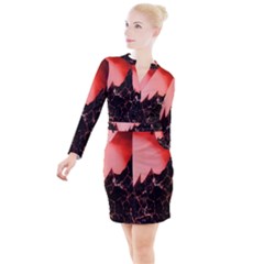 Sci Fi Red Fantasy Futuristic Button Long Sleeve Dress