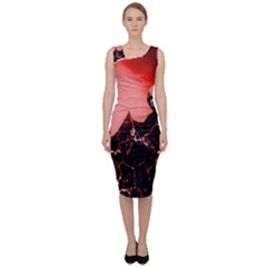 Sci Fi Red Fantasy Futuristic Sleeveless Pencil Dress