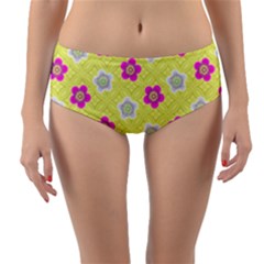 Traditional Patterns Plum Reversible Mid-waist Bikini Bottoms by Pakrebo