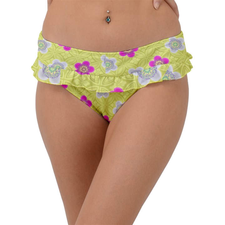 Traditional Patterns Plum Frill Bikini Bottom